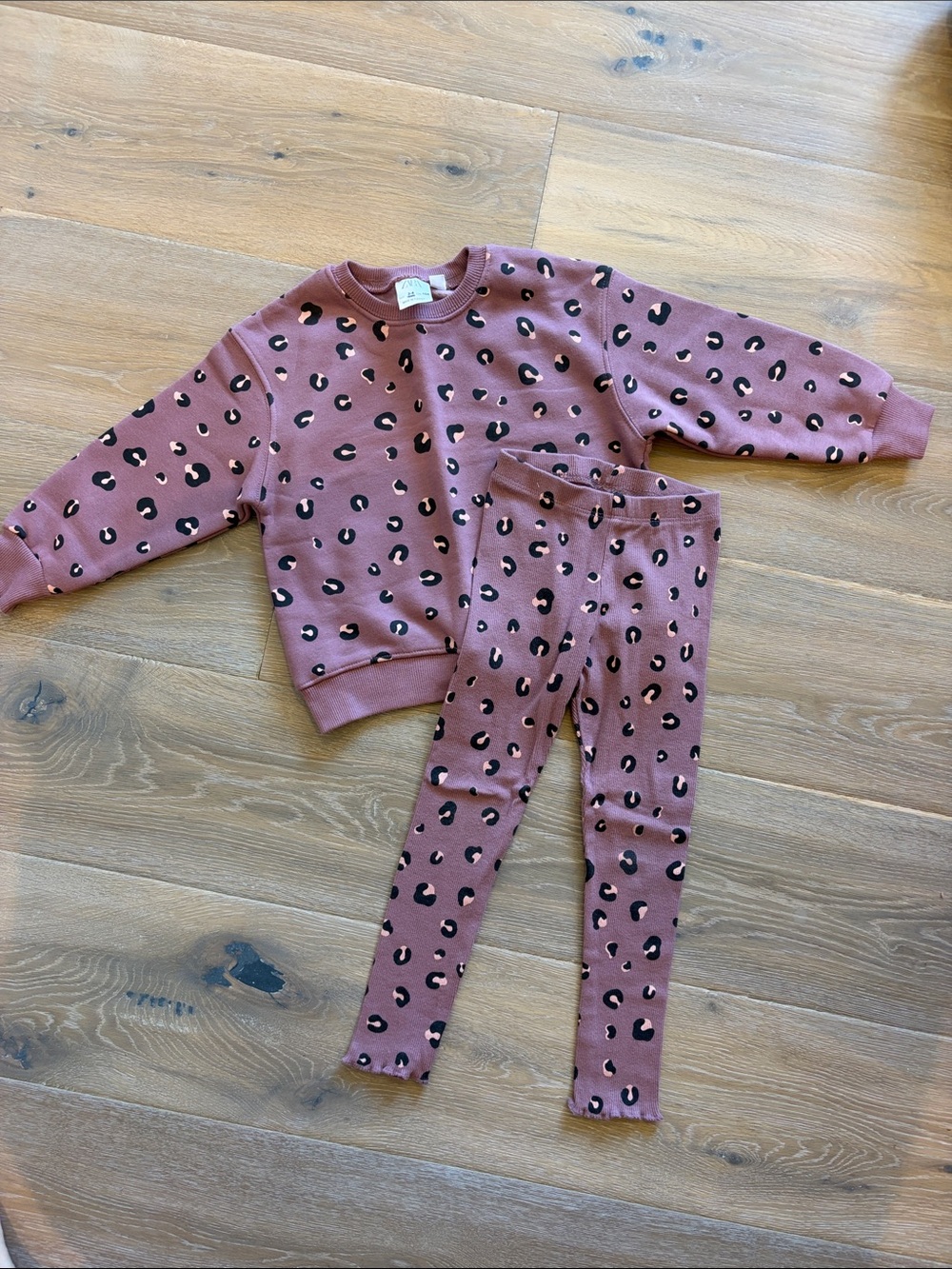 Zara Mauve Leopard-Print Sweatshirt and Legging Set